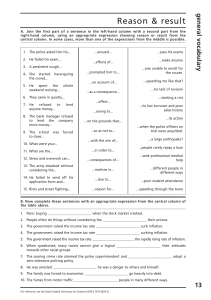 Reason & Result Worksheet: English Grammar Practice