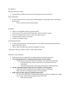 Federalism in US Government: Lecture Notes