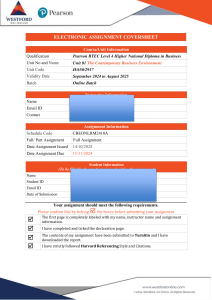 Assignment Coversheet: Business Environment Diploma