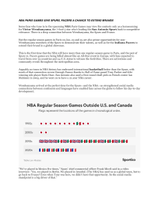 NBA Paris Games: Spurs, Pacers Brand Expansion