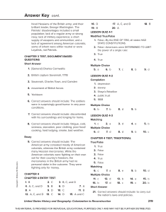 US History Answer Key: Colonization to Reconstruction