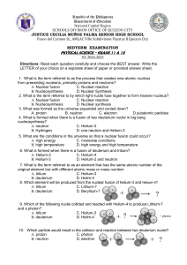 Physical Science Exam: Nuclear Fusion & Stellar Evolution