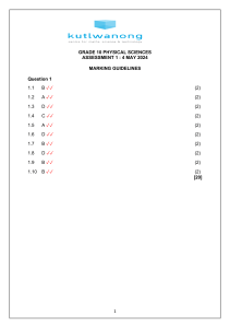 Grade 10 Physical Sciences Marking Guidelines