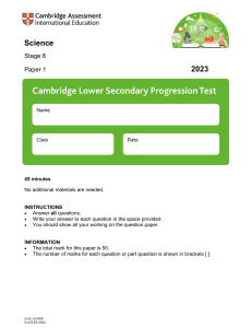 Stage 8 Science Test Paper 2023