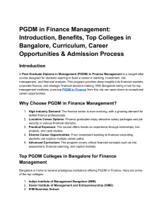 PGDM in Finance Management: Bangalore Colleges & Curriculum