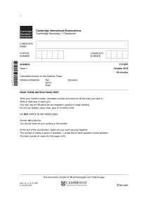 Cambridge Secondary 1 Science Exam Paper