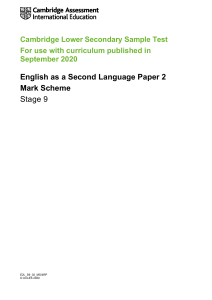 Cambridge ESL Stage 9 Paper 2 Mark Scheme