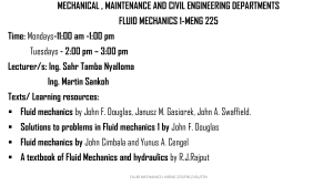 Fluid Mechanics 1 Course Syllabus