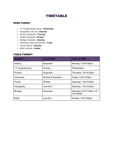 Class Timetable: Subjects, Lecturers, and Schedule