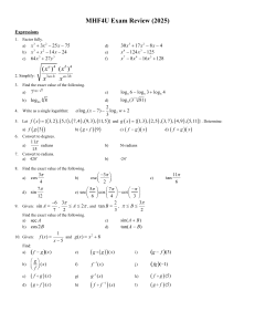 MHF4U Exam Review: Expressions, Equations, Graphs, Applications