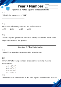 Year 7 Math Worksheet: Squares, Roots, Primes, Decimals, Integers