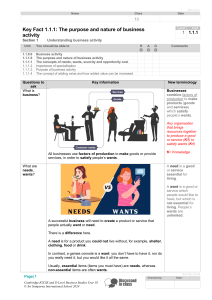 Business Activity: Needs, Wants, Scarcity, Specialization