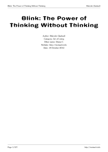 Blink: Intuition & Decision Making - Gladwell Excerpt