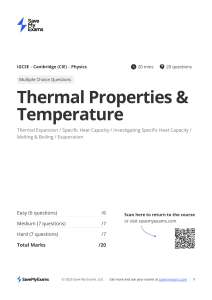 IGCSE Physics Thermal Properties & Temperature MCQ