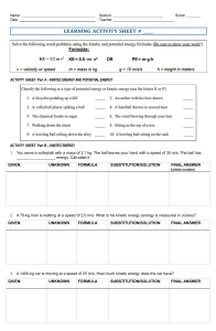 Kinetic & Potential Energy Activity Sheet