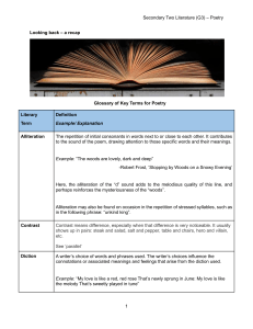 Poetry Literary Terms Glossary for Secondary Two