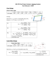 ME 470 Velocity Analysis: 4-Bar & Crank-Slider Linkages