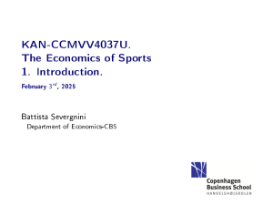 Economics of Sports: Introduction & Contest Theory