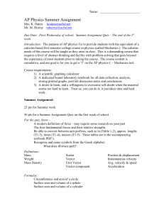 AP Physics Summer Assignment: Prep for Mechanics