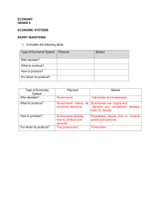 Grade 9 Economics: Economic Systems & Circular Flow Worksheet