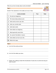 Acids and Alkalis Worksheet