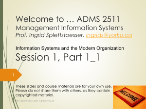 ADMS 2511: Management Information Systems Introduction