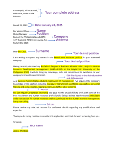 Recruitment Assistant Cover Letter - Jessica Mendoza