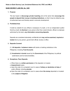 Bank Secrecy Law, Unclaimed Balances Act, PDIC, AMLA Notes