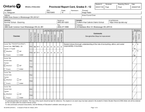 High School Report Card - Financial Accounting