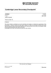 Science Checkpoint Mark Scheme: April 2021