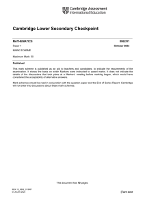 Cambridge Checkpoint Math Mark Scheme 2024