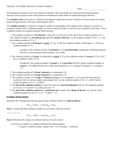 Redox Reactions & Oxidation Numbers Chemistry Worksheet