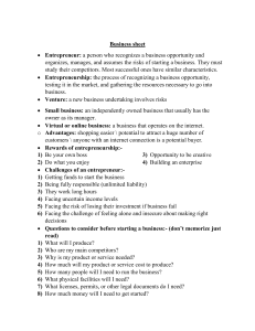 Business & Entrepreneurship Sheet: Key Concepts & Planning