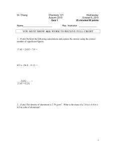 Chemistry 121 Quiz 1 - Autumn 2010