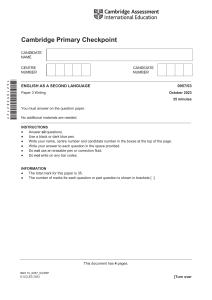 Cambridge Primary Checkpoint ESL Writing Exam