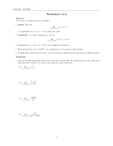 Multivariable Limits and Continuity Worksheet