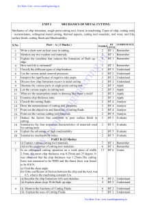 Metal Cutting Mechanics: Exam Questions & Concepts