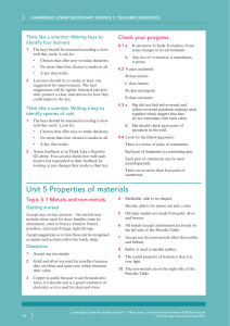 Science 7 Teacher's Resource: Metals, Acids, Keys