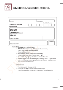 Year 6 Science Opener Exam - St. Nicholas School