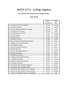 College Algebra Homework Schedule - Fall 2024