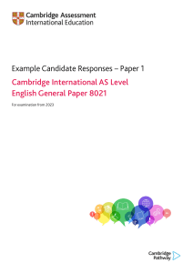 Cambridge AS Level English Paper 1: Example Responses