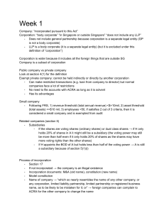 Singapore Company & Corporation Law: Week 1 Lecture Notes