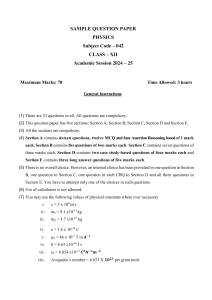 Physics Class XII Sample Question Paper 2024-25