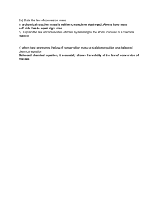 Law of Conservation of Mass Worksheet