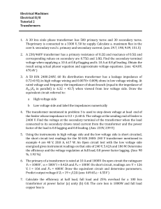 Transformer Tutorial: Electrical Machines Problems & Solutions