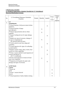 LV Switchboard Maintenance Schedule Checklist