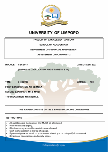 Business Calculation & Statistics 1A Exam - University of Limpopo