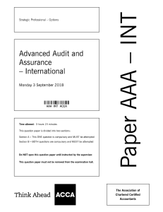 AAA - Advanced Audit & Assurance International Exam Paper