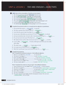 Too and Enough Grammar Practice Worksheet