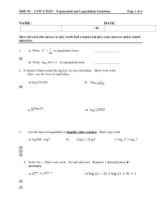 Exponential & Logarithmic Functions Test - MHF 4U